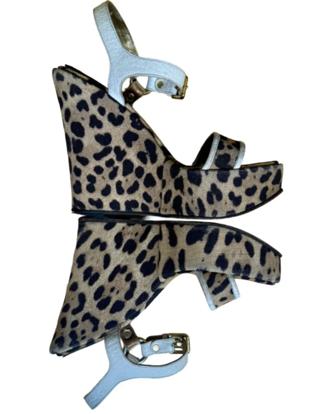 Dolce & Gabbana Leopard Print Canvas Leather Platform Wedge Sandals - VINTAGE!